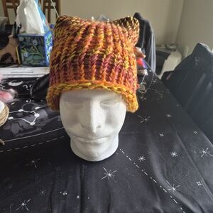 Multicolor Knit Beanie with Cat Ears
